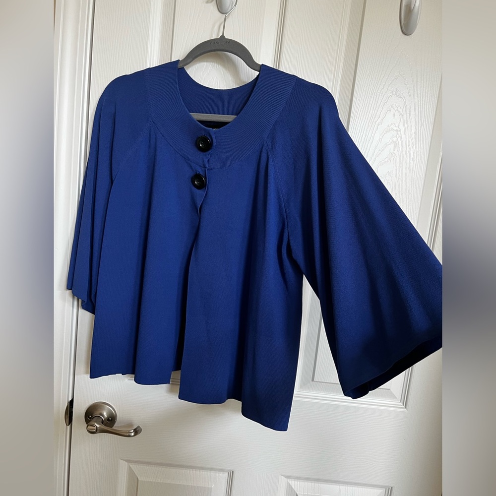 Cable & Gauge Royal Blue, Open Front-Button Swing Style, 3/4 Sleeves Cardigan. L